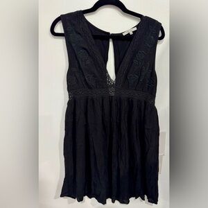 Love Tree Black Embroidered V-Neck Mini Dress